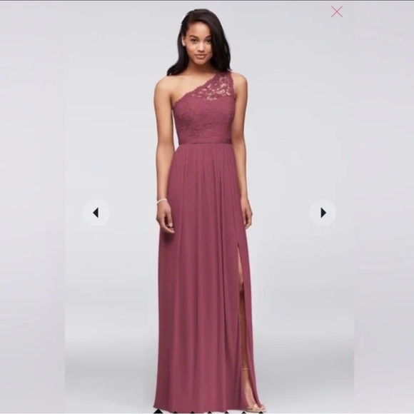 David’s bridesmaids one shoulder flowy dress new with tag dark burgundy lace - Picture 8 of 8
